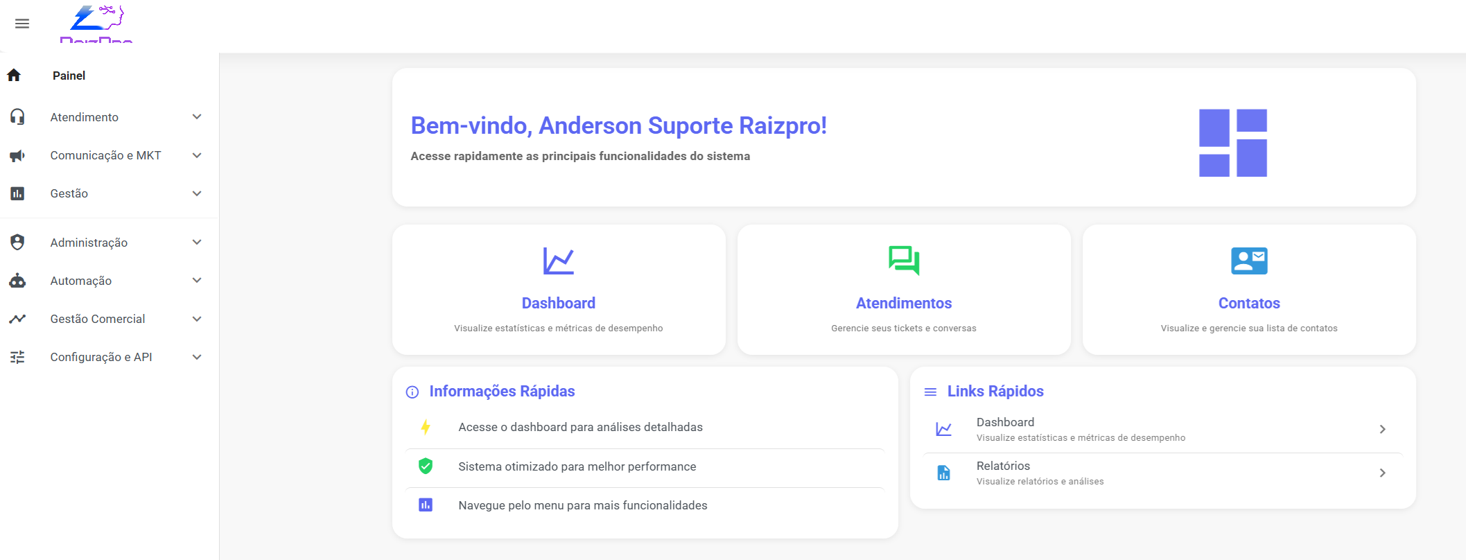 Tela inicial do sistema